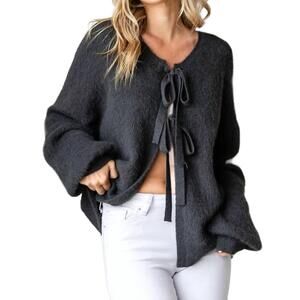 NEW FIRST LOVE tie front cardigan in grey